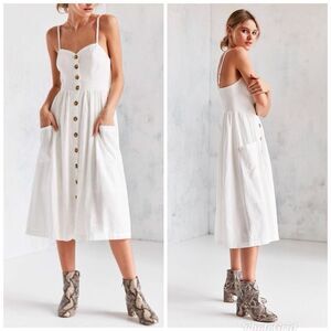 Urban Outfitters Cooperative Emilia Ivory White A-Line Button-Down Midi Dress
